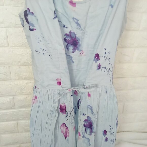 Vintage 90s 2-pc Set Floral Tank Dress & Cardigan Sweater Knit Linen Cotton M/L - Picture 13 of 15